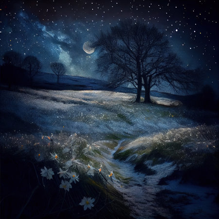 Starry Night In Winter Illustrationの写真素材