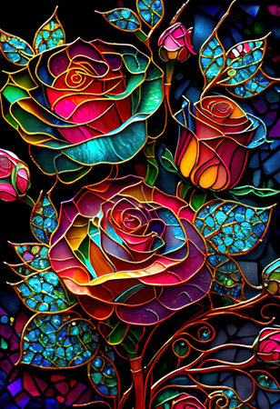 Stained Glass Rose Illustrationの写真素材