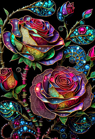 Stained Glass Rose Illustrationの写真素材