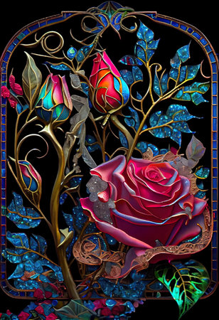 Stained Glass Rose Illustrationの写真素材