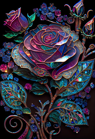 Stained Glass Rose Illustrationの写真素材