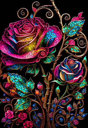 Stained Glass Rose Illustrationの写真素材