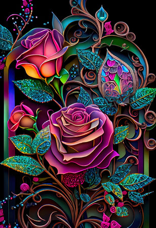Stained Glass Rose Illustrationの写真素材