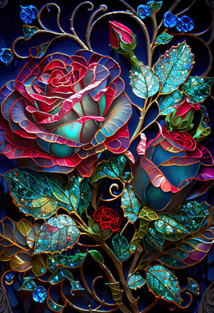 Stained Glass Rose Illustrationの写真素材