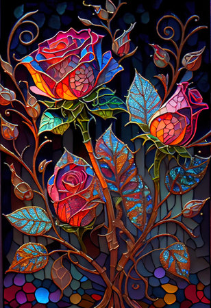 Stained Glass Rose Illustrationの写真素材