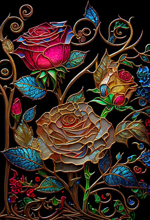Stained Glass Rose Illustrationの写真素材
