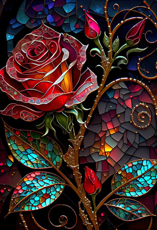 Stained Glass Rose Illustrationの写真素材