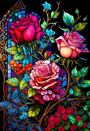 Stained Glass Rose Illustrationの写真素材
