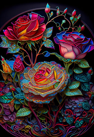 Stained Glass Rose Illustrationの写真素材