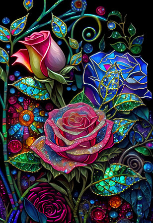 Stained Glass Rose Illustrationの写真素材