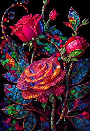Stained Glass Rose Illustrationの写真素材