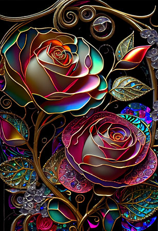 Stained Glass Rose Illustrationの写真素材