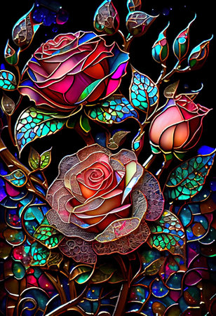 Stained Glass Rose Illustrationの写真素材