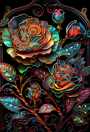 Stained Glass Rose Illustrationの写真素材