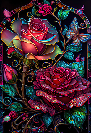 Stained Glass Rose Illustrationの写真素材