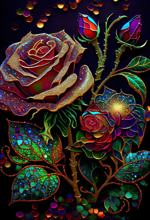 Stained Glass Rose Illustrationの写真素材