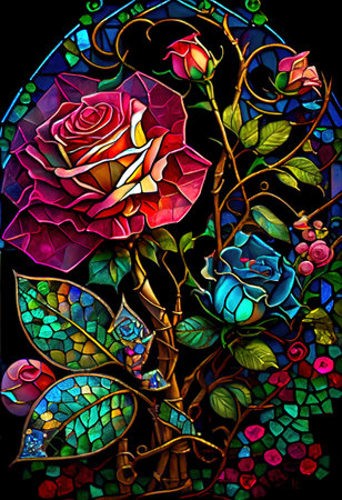 Stained Glass Rose Illustrationの写真素材