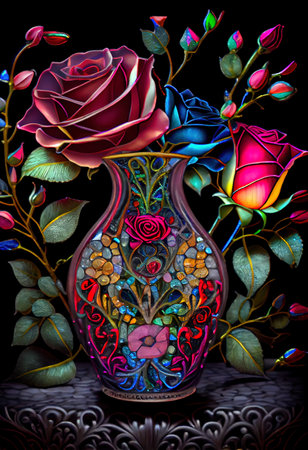 Stained Glass Rose Illustrationの写真素材