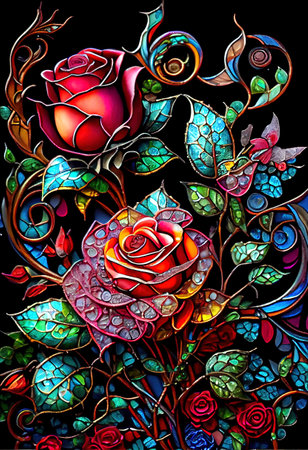 Stained Glass Rose Illustrationの写真素材