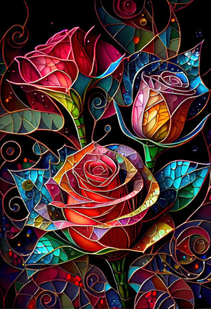 Stained Glass Rose Illustrationの写真素材