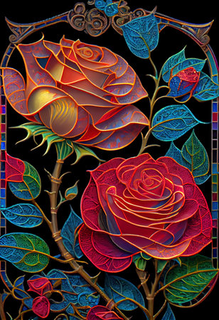 Stained Glass Rose Illustrationの写真素材
