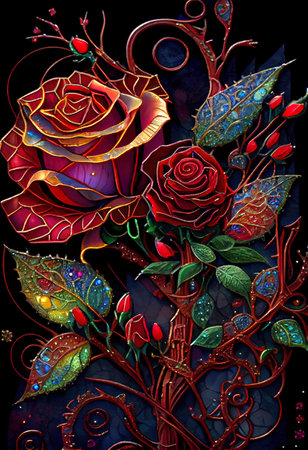 Stained Glass Rose Illustrationの写真素材