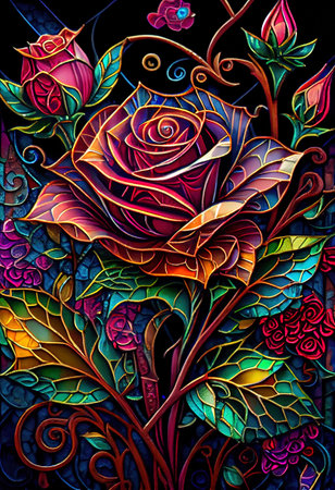Stained Glass Rose Illustrationの写真素材