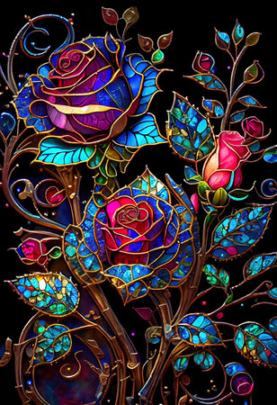 Stained Glass Rose Illustrationの写真素材