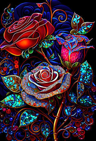 Stained Glass Rose Illustrationの写真素材
