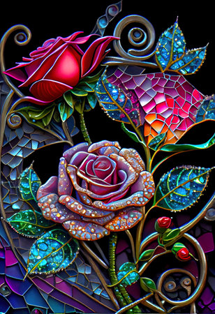Stained Glass Rose Illustrationの写真素材