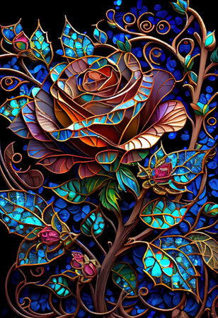 Stained Glass Rose Illustrationの写真素材
