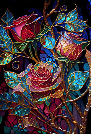 Stained Glass Rose Illustrationの写真素材