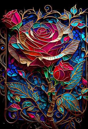 Stained Glass Rose Illustrationの写真素材