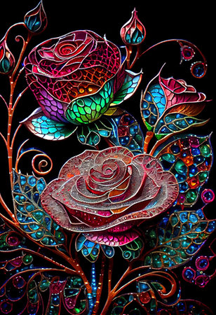 Stained Glass Rose Illustrationの写真素材