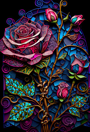 Stained Glass Rose Illustrationの写真素材