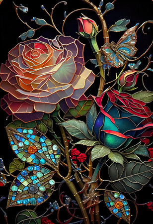 Stained Glass Rose Illustrationの写真素材