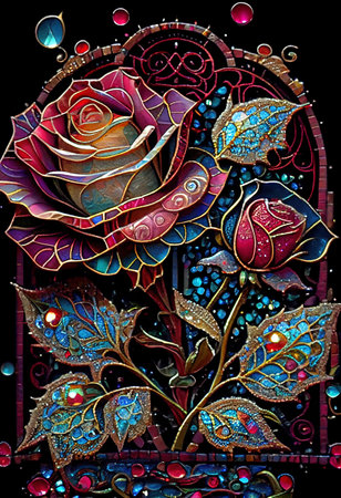 Stained Glass Rose Illustrationの写真素材