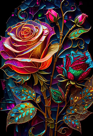Stained Glass Rose Illustrationの写真素材