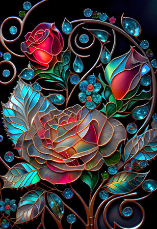 Stained Glass Rose Illustrationの写真素材