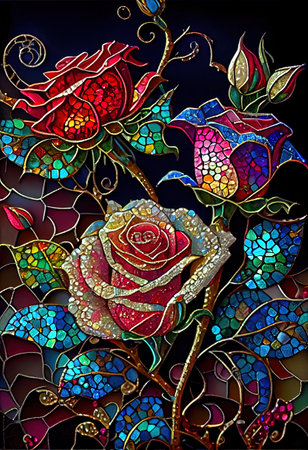 Stained Glass Rose Illustrationの写真素材