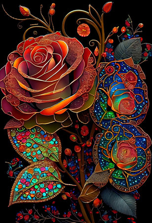 Stained Glass Rose Illustrationの写真素材