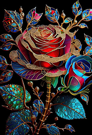 Stained Glass Rose Illustrationの写真素材
