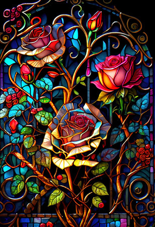 Stained Glass Rose Illustrationの写真素材