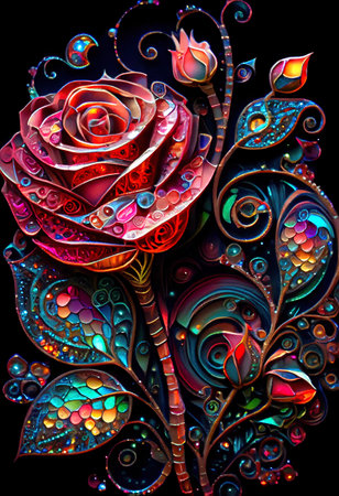 Stained Glass Rose Illustrationの写真素材