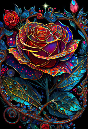Stained Glass Rose Illustrationの写真素材