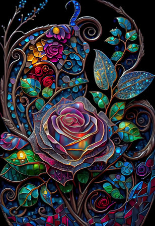 Stained Glass Rose Illustrationの写真素材