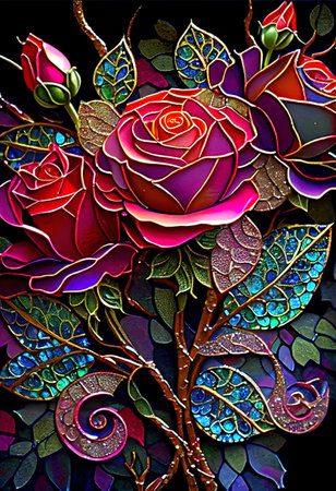 Stained Glass Rose Illustrationの写真素材