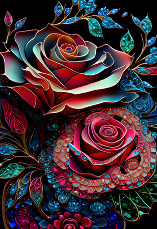 Stained Glass Rose Illustrationの写真素材