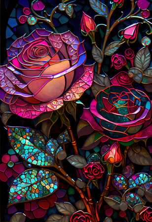 Stained Glass Rose Illustrationの写真素材