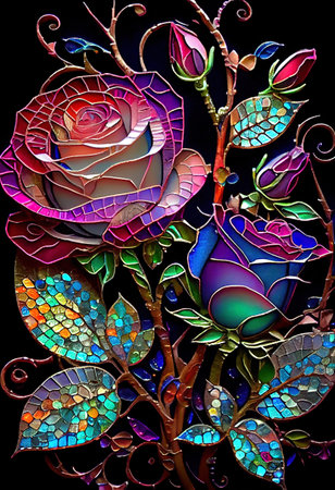 Stained Glass Rose Illustrationの写真素材
